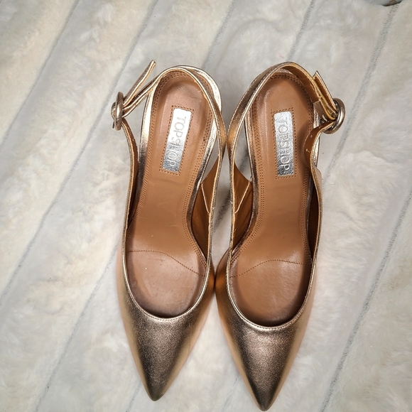 Topshop Shoes - Topshop Gold Metallic Heels with Slingback Strap